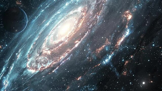 view from space to a spiral galaxy and stars. space background illustration.  seamless looping overlay 4k virtual video animation background - Powered by Adobe
