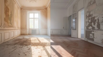 Before and After: Apartment Renovation Transforms Empty Room in Restored Old Building - Real Estate Refurbishment
