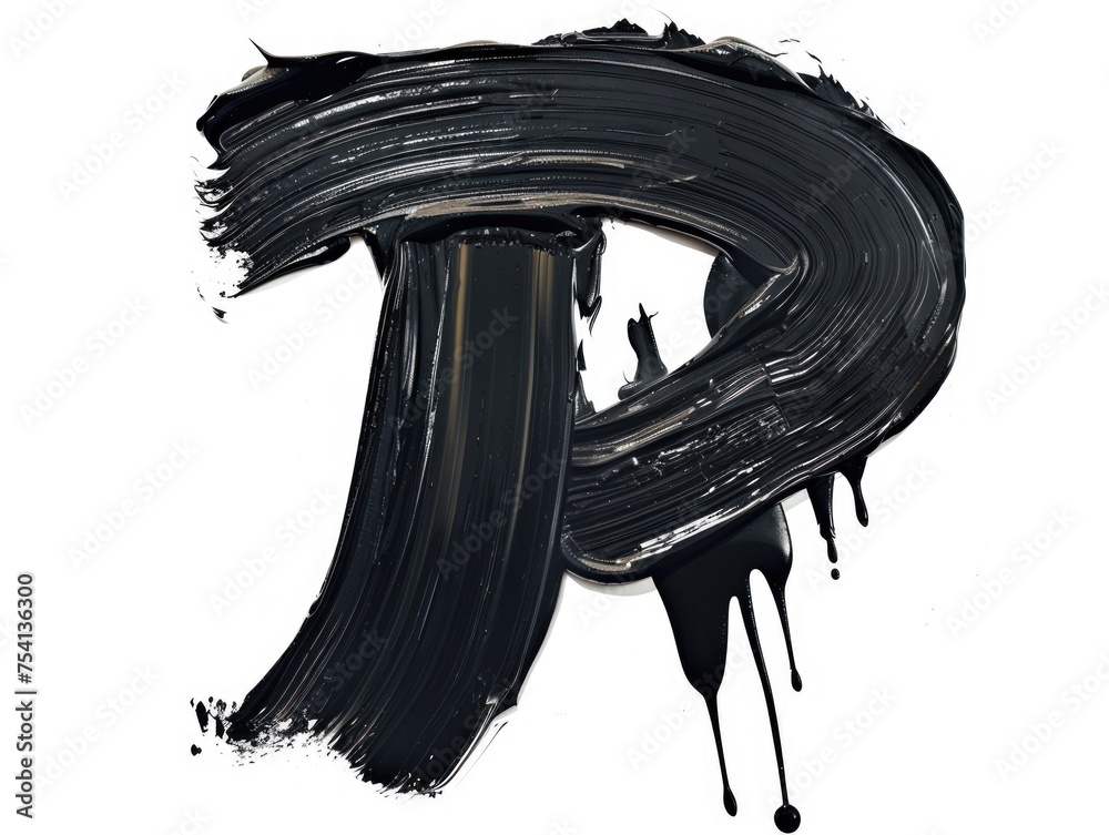 Fototapete black painted alphabet on canvas. brush strokes of acrylic paint create artistic letters. perfect fo