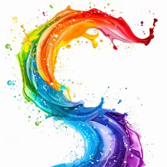 Fototapeta premium Isolated ink splashes forming a colorful rainbow wave embodying fluidity and the spectrum of abstract art