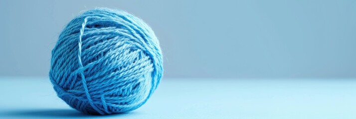 Blue Ball of Wool Yarn Isolated on White Background. High Quality Threaded Textile Material for Knit, Weave and Sew Projects