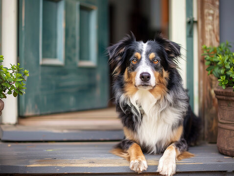 Loyal dog patiently waiting at the front door its eagerness for an adventure with the owner palpable
