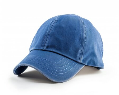 Blue Baseball Cap Isolated on White Background. Trendy Fashion Accessory Made of Colorful Fabric to Keep Your Head Cool and Stylish