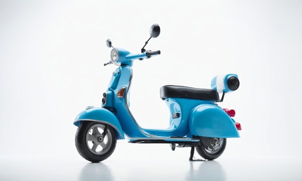 Classic blue scooter isolated on white background. 3d rendering.