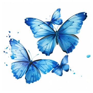 Blue Butterflies in Flight: Beautiful and Natural Isolated Image on White Background. Perfect for Spring, Festive, Summer and Celebration Themes