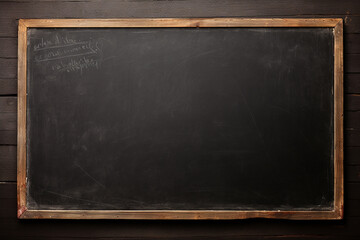  blank blackboard on a wall, An old used black board on a grungy dim classroom