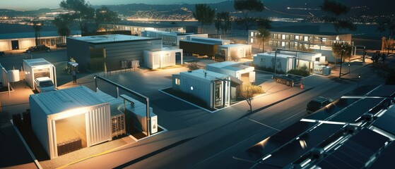 Industrial Park Illuminated at Twilight