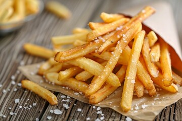 Celebrate the golden crispness of our French fries - obrazy, fototapety, plakaty
