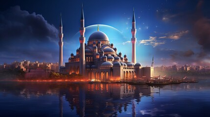 Stunning view of a mosque during ramadan kareem, symbolizing cultural reverence and spiritual serenity

 - obrazy, fototapety, plakaty