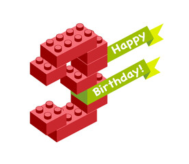 Vector congratulation card. Happy Birthday. Three (3) years - 754139707