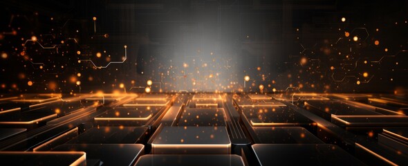 A dark background with glowing yellow and orange circuit lines connecting to various parts of the scene, representing data flow through an artificial intelligence network. The image is centered on one