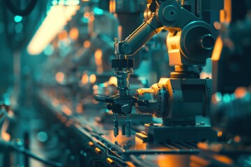 Smart factory with connected machines and workers, exemplifying Industry 4.0 efficiency.