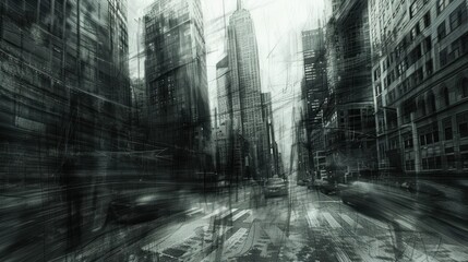 Charcoal sketch depicting dynamic evolution of urban landscapes with towering skyscrapers. - obrazy, fototapety, plakaty