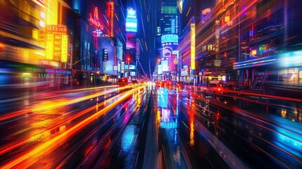 Fototapeta na wymiar Neon-lit cityscapes pulse with energy
