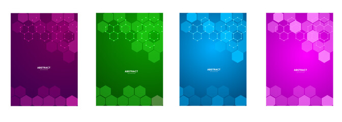 Fototapeta na wymiar Abstract technology cover with hexagon elements. High tech brochure design concept. Futuristic business layout. Digital poster templates.