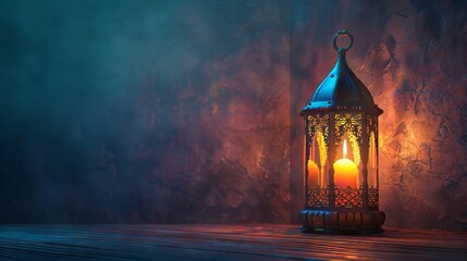 Exquisite ornamental arabic lantern illuminated by a warm glowing candle - cultural and religious symbolism captured in a stunning image

