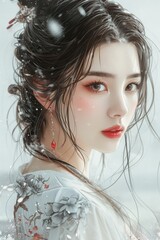 A beautiful girl big eyes Chinese style fashionable. Ai generative