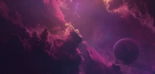 Majestic Purple Nebula and Distant Planet View