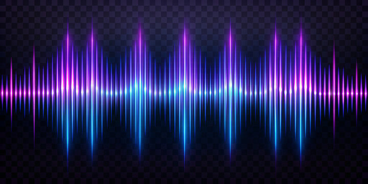Abstract sound wave stripe lines colourful gradient blue purple equalizer isolated on transparent background in concept music, sound, technology.