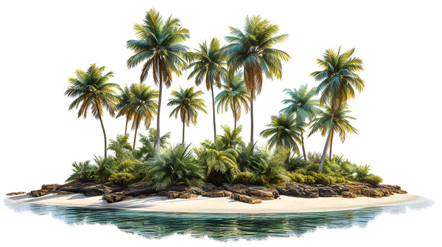 Picturesque palm island on white background. generative ai