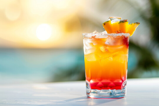 Rum Punch  a festive glass filled with colorful rum punch
