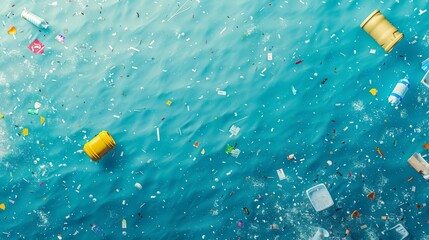 Plastic waste in seawater Pollution in oceans, rivers, canals, roads. Illustration of contaminated nature. - obrazy, fototapety, plakaty