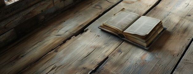 Antique Open Book on a Rustic Wooden Table
