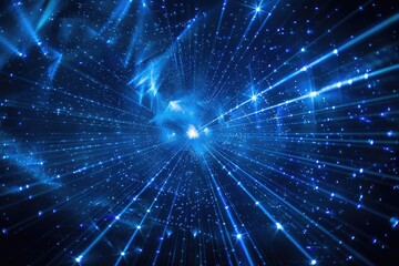 Obraz premium Blue Laser Light Show: A Dynamic Abstract Illustration of Laser Lights in Blue and Black with a Starry Cosmic Space Glow