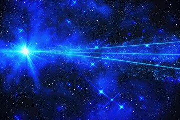 Blue Laser Light Show in Abstract Space Background. Illustration of Glowing Laser Beams with Blue Star-Like Lights on Black