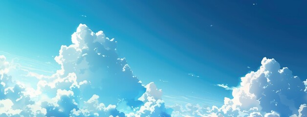 Serene Blue Sky with Fluffy White Clouds Panorama