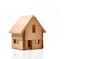 Wooden home toy models on white background, Copy space