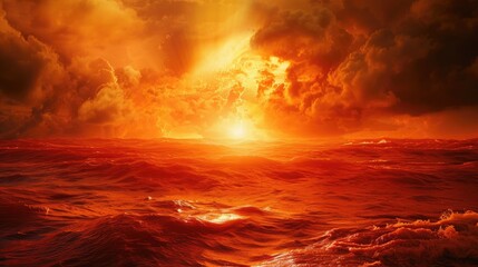 Abstract fantastic background, exploding red sea, end of world 8k