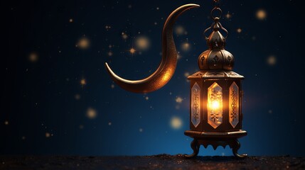 Radiant ramadan: moon and lantern illuminating the night sky  