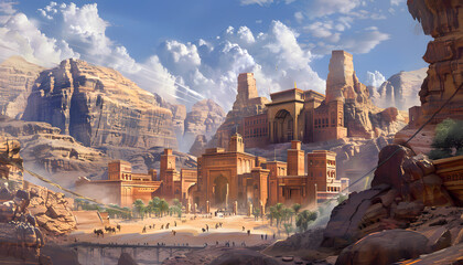 panorama of the city Whispers of ancient towers unveiling Petra lost city rock-cut architecture