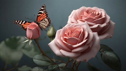 Rose with butterfly, elegant, luxury, clean, smooth, elegant, beautiful, highly detailed, sharp focus, studio photography, xf iq 4, 1 5 0 mp, 5 0 mm, iso 2 0 0, 1 / 1 6 0 s, realistic, natural light, 