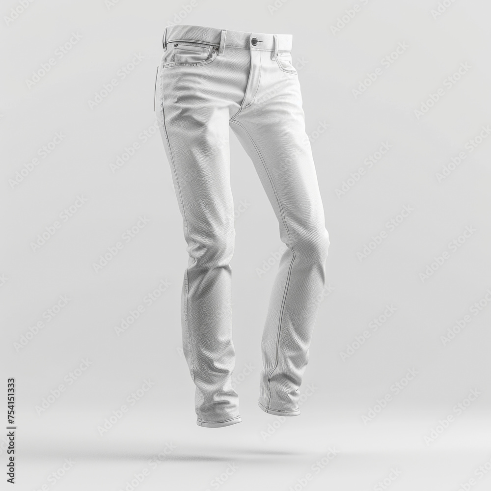 Wall mural a blank white mock up jeans floating in the air  isolated on white background