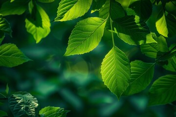 A healing green monochrome scheme,Vivid green leaves backlit by soft sunlight - obrazy, fototapety, plakaty