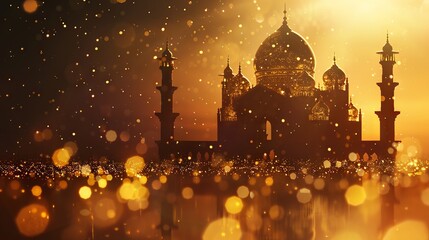 Dazzling ramadan kareem: glittering mosque silhouette under bright shining stars - cultural and religious image

 - obrazy, fototapety, plakaty