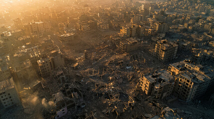 major city after aerial bombardment,