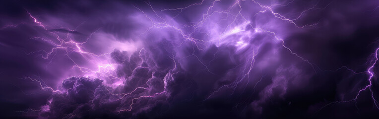 Electrifying Purple Lightning Storm Panorama - obrazy, fototapety, plakaty