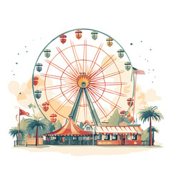 A retro amusement park with wheel vector illustration