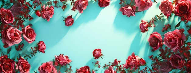 Scattered Roses with Dramatic Shadows on Blue