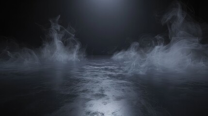 Mysterious Fog Hovering over Dark Waters at Night - obrazy, fototapety, plakaty