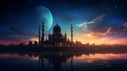 Vibrant ramadan kareem mosque greeting: embrace the spirit of ramadan with this stunning cultural image

