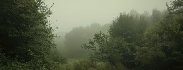 Misty Forest Scenery in Early Morning Light