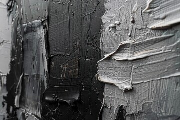 Closeup of abstract rough black gray dark colored art painting texture, with oil brushstroke