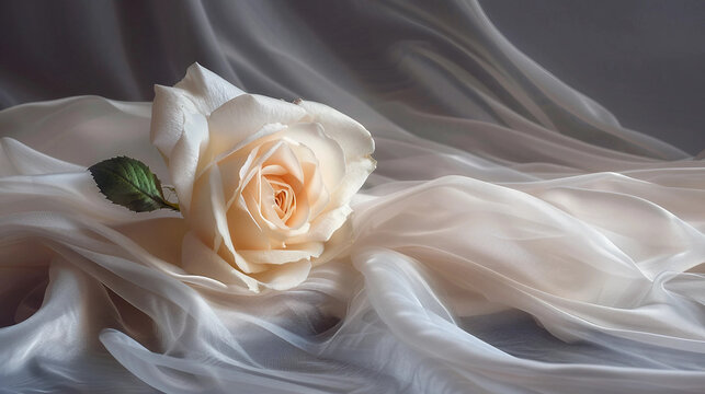 isolated white rose on silk