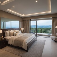 Hotel room or bedroom with double bed and garden views