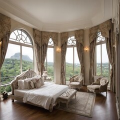 Hotel room or bedroom with double bed and garden views