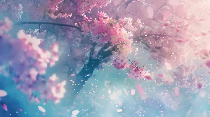 Fotobehang Enchanted Spring Blossom Whispers in Blue Hues © evening_tao